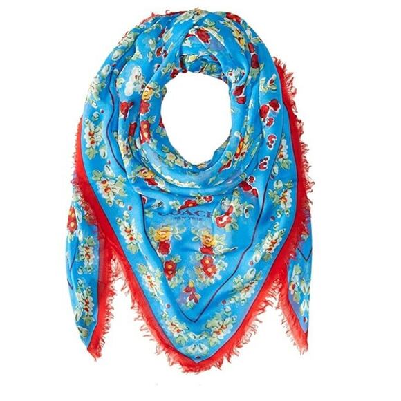 COACH Woven Oversized Square Floral Azure One Size 54 X 54 - Picture 1 of 2